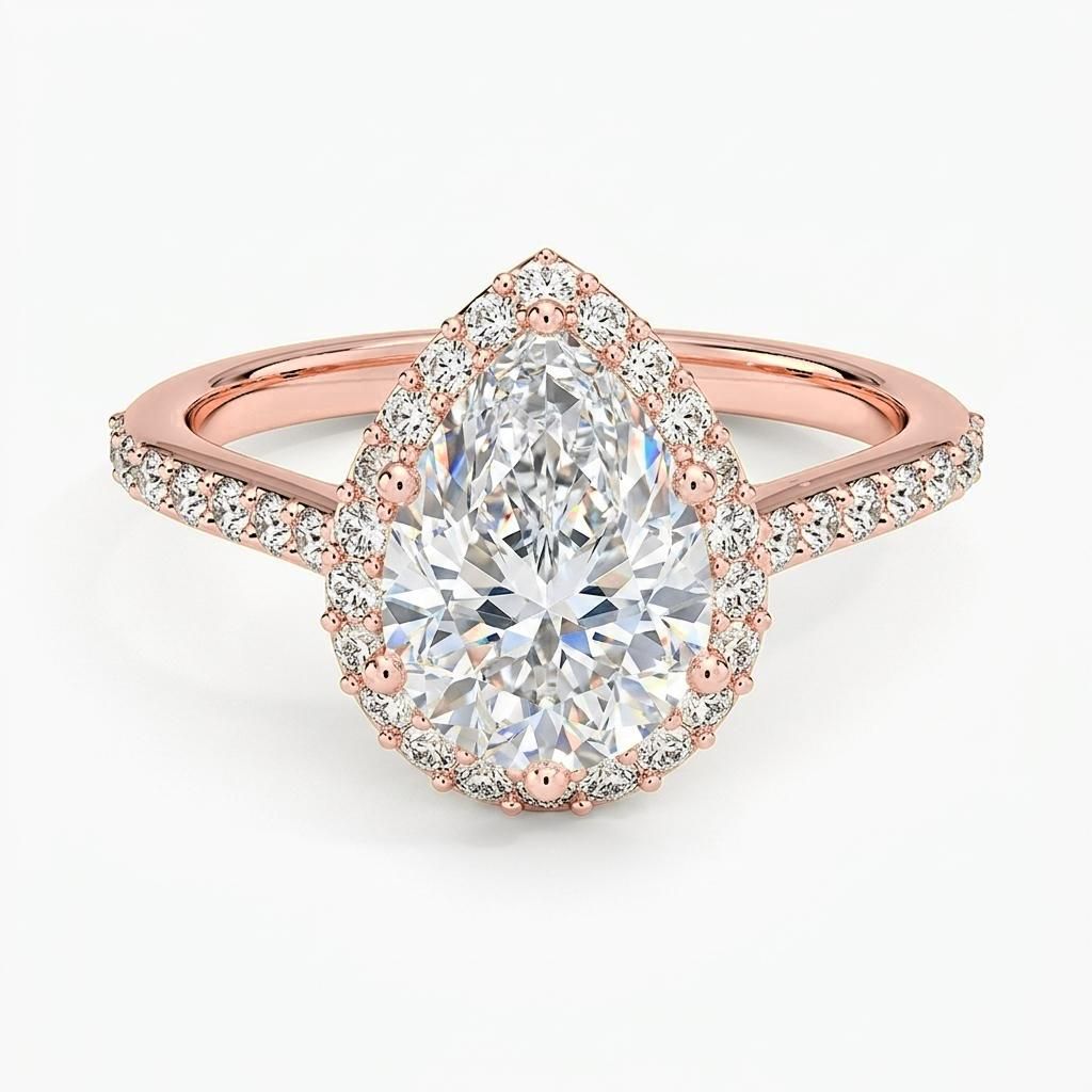 1.75 to 5.75 Carat Pear Lab Grown Diamond Halo Engagement Ring in 14K Gold