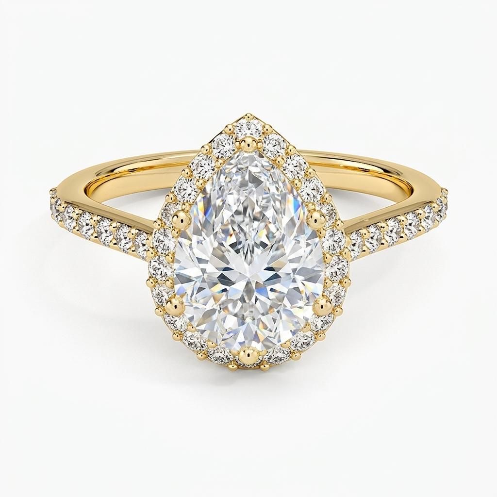 1.75 to 5.75 Carat Pear Lab Grown Diamond Halo Engagement Ring in 14K Gold
