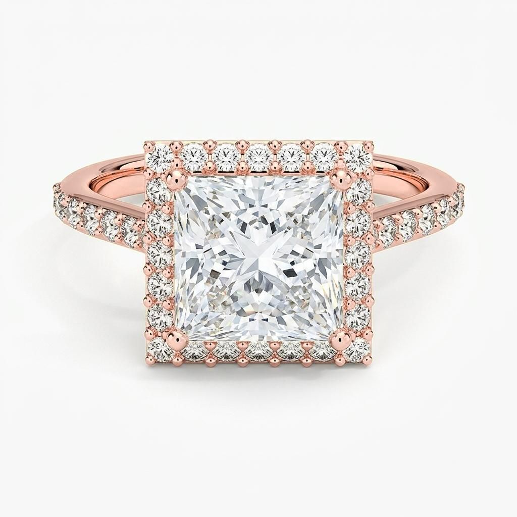 1.75 to 5.75 Carat Princess Lab Grown Diamond Halo Engagement Ring in 14K Gold