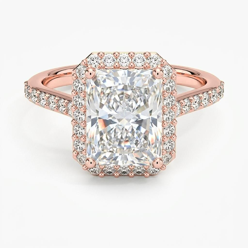 1.75 to 5.75 Carat Radiant Lab Grown Diamond Halo Engagement Ring in 14K Gold