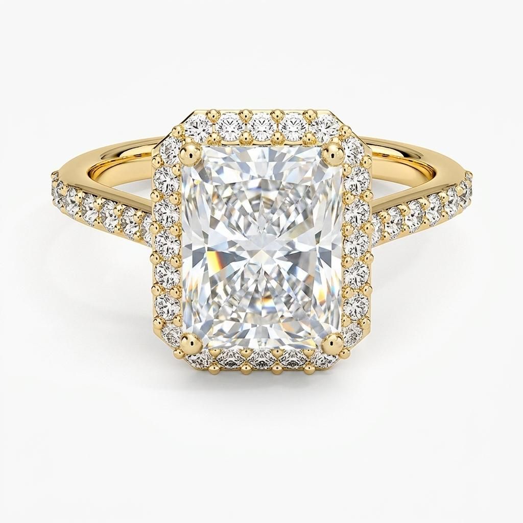 1.75 to 5.75 Carat Radiant Lab Grown Diamond Halo Engagement Ring in 14K Gold