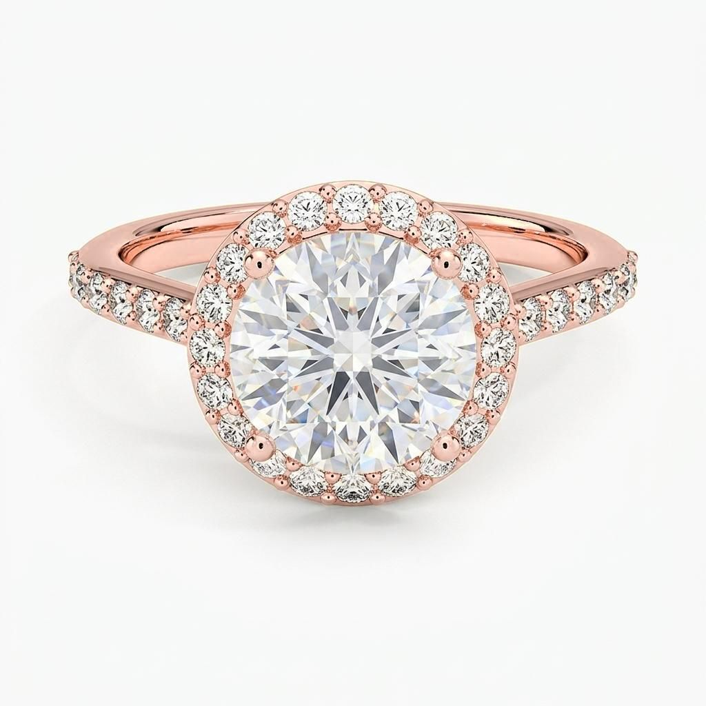 1.75 to 5.75 Carat Round Lab Grown Diamond Halo Engagement Ring in 14K Gold