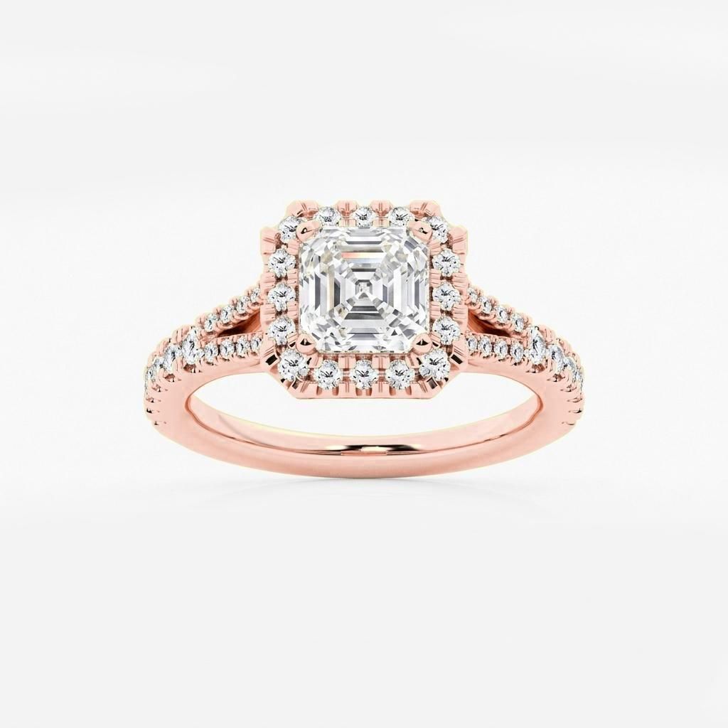 1.5 to 8.5 Carat Asscher Lab Grown Diamond Halo Engagement Ring in 14K Gold