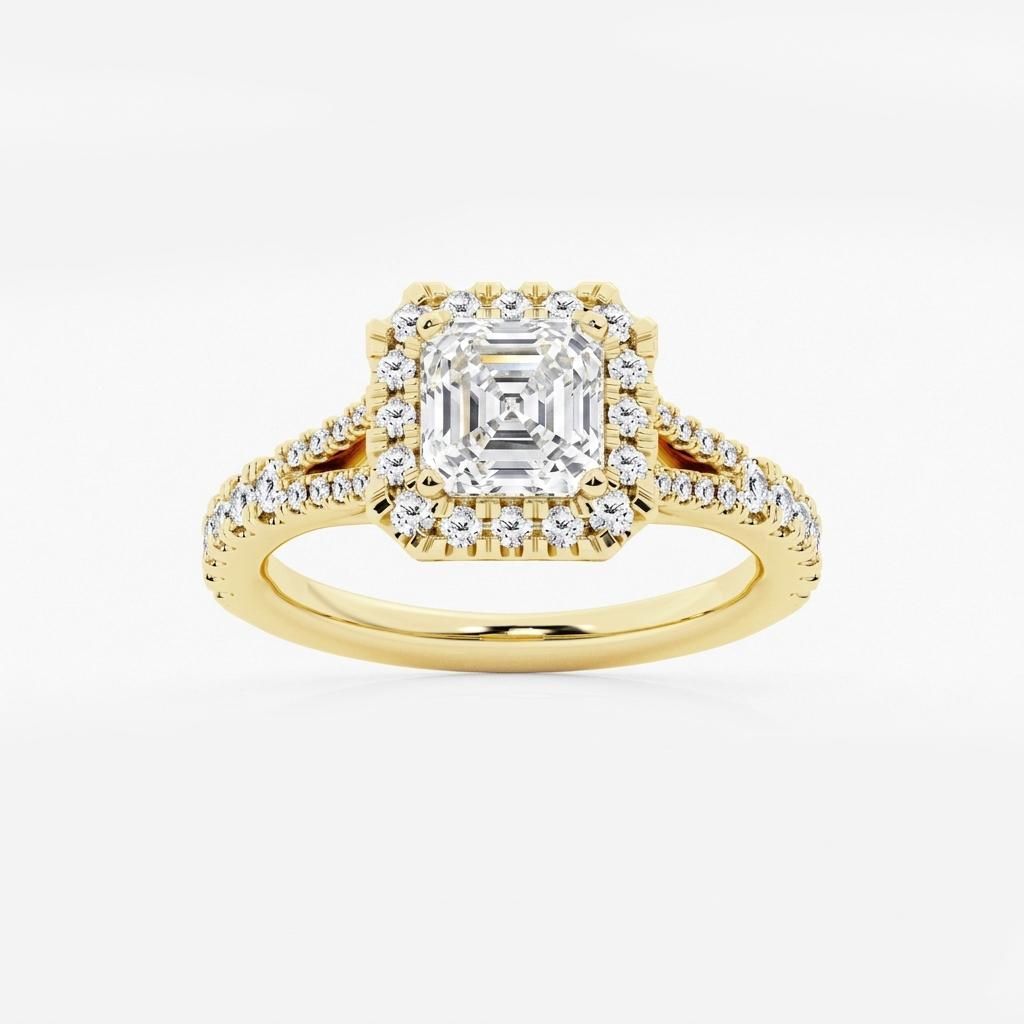 1.5 to 8.5 Carat Asscher Lab Grown Diamond Halo Engagement Ring in 14K Gold