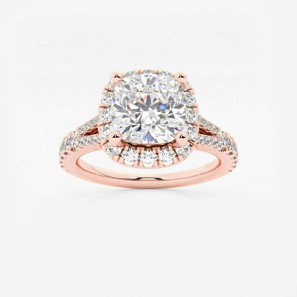 1.5 to 8.5 Carat Cushion Lab Grown Diamond Halo Engagement Ring in 14K Gold