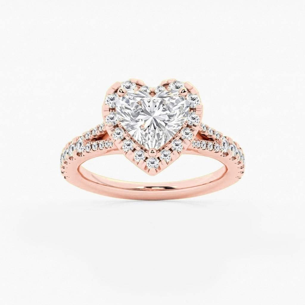 1.5 to 8.5 Carat Heart Lab Grown Diamond Halo Engagement Ring in 14K Gold
