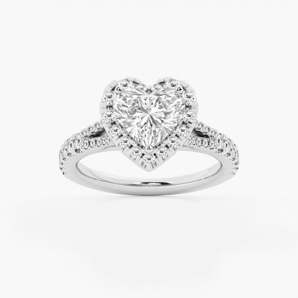 1.5 to 8.5 Carat Heart Lab Grown Diamond Halo Engagement Ring in 14K Gold