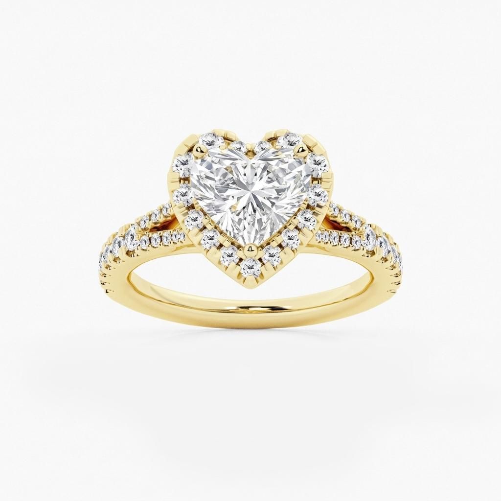 1.5 to 8.5 Carat Heart Lab Grown Diamond Halo Engagement Ring in 14K Gold