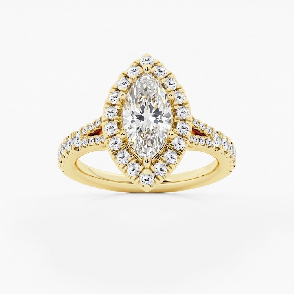 1.5 to 8.5 Carat Marquise Lab Grown Diamond Halo Engagement Ring in 14K Gold