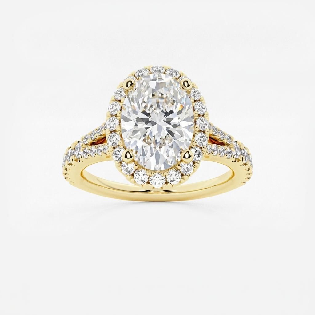1.5 to 8.5 Carat Oval Lab Grown Diamond Halo Engagement Ring in 14K Gold