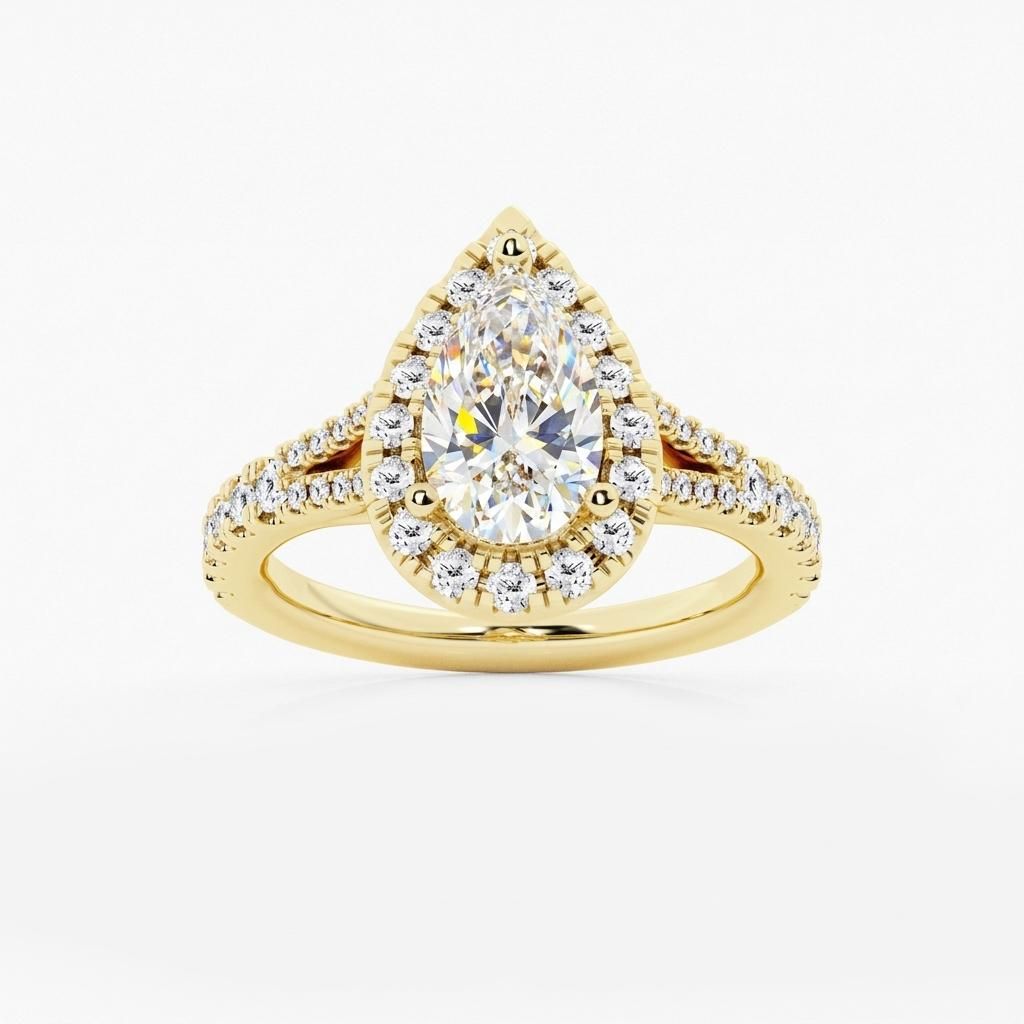 1.5 to 8.5 Carat Pear Lab Grown Diamond Halo Engagement Ring in 14K Gold
