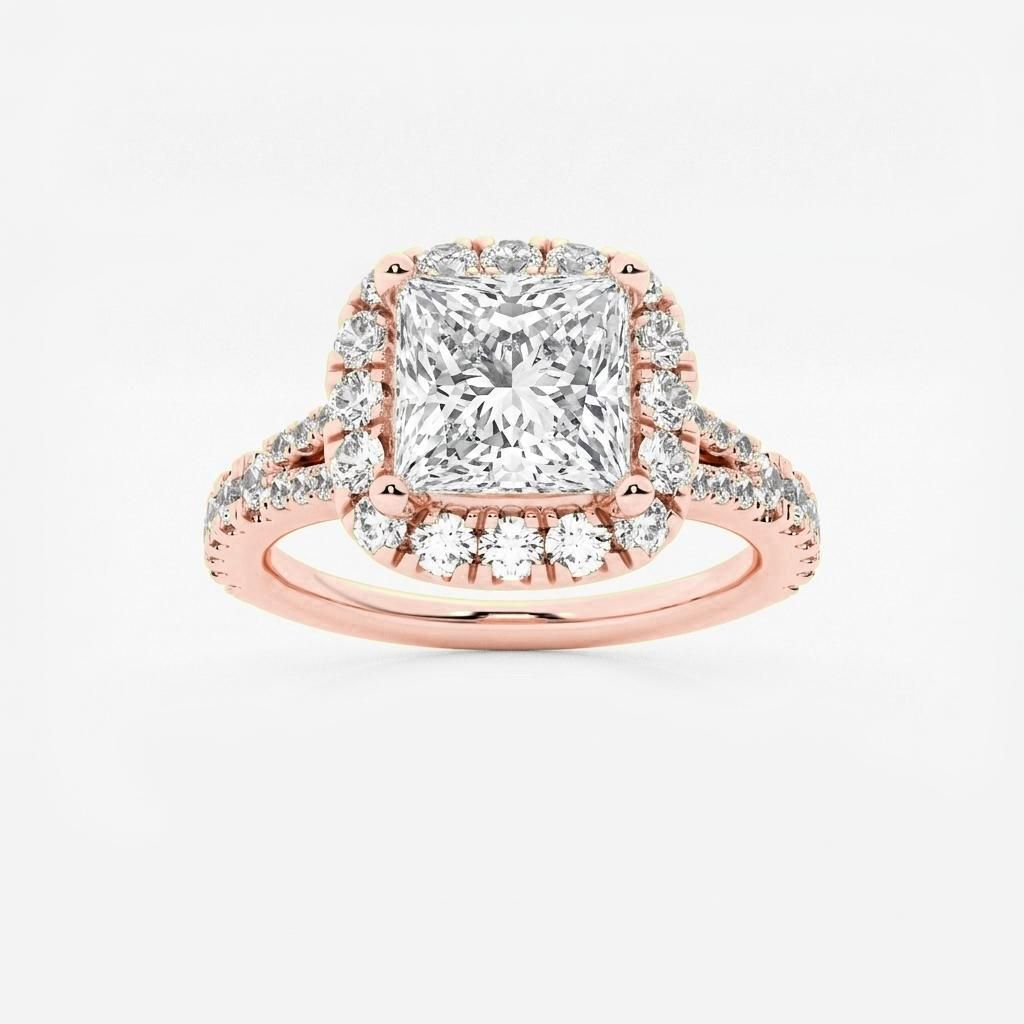 1.5 to 8.5 Carat Princess Lab Grown Diamond Halo Engagement Ring in 14K Gold