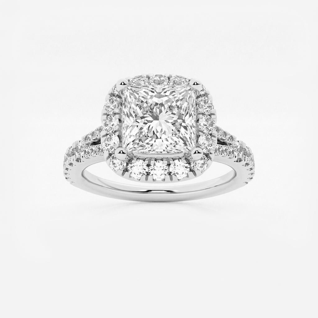 1.5 to 8.5 Carat Princess Lab Grown Diamond Halo Engagement Ring in 14K Gold