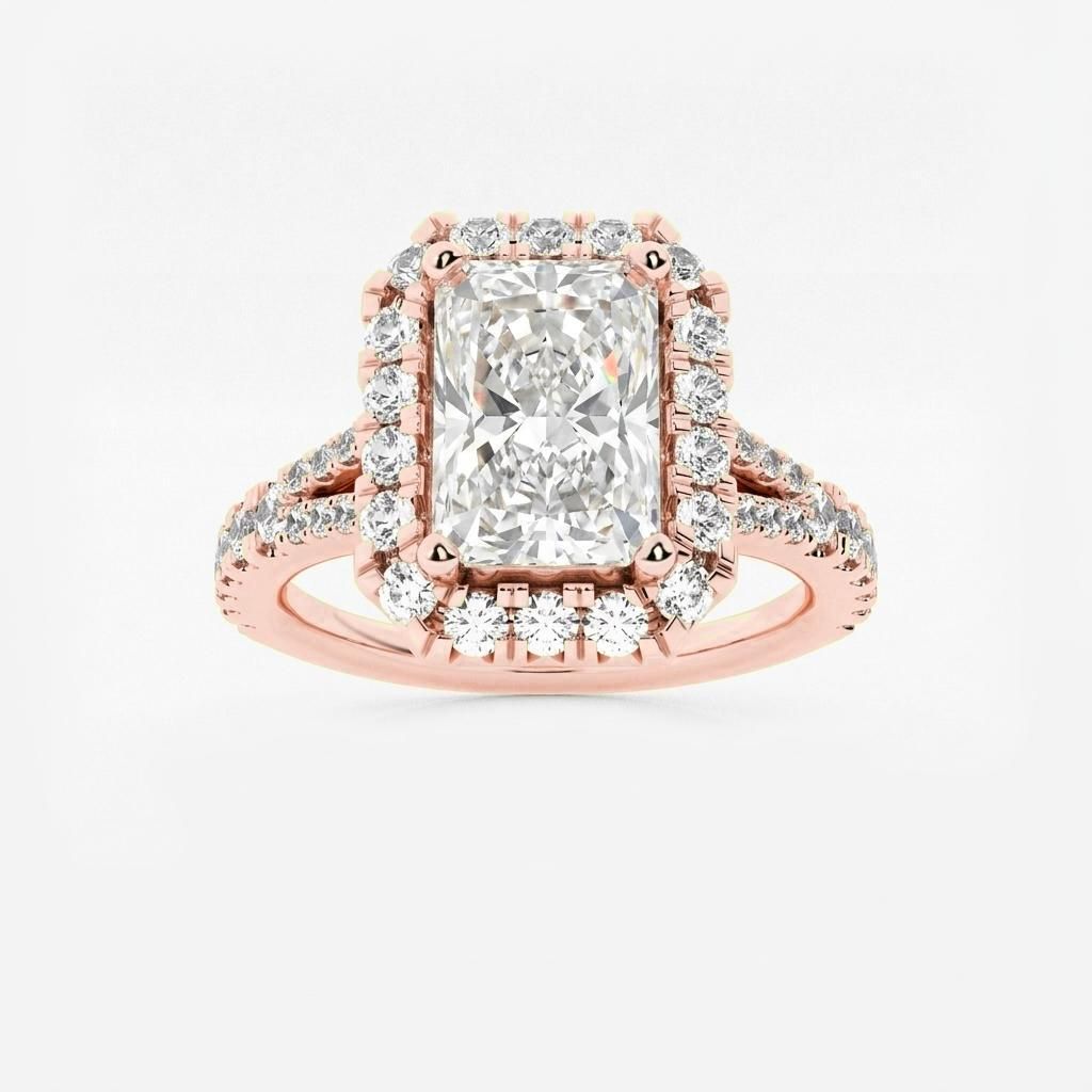 1.5 to 8.5 Carat Radiant Lab Grown Diamond Halo Engagement Ring in 14K Gold