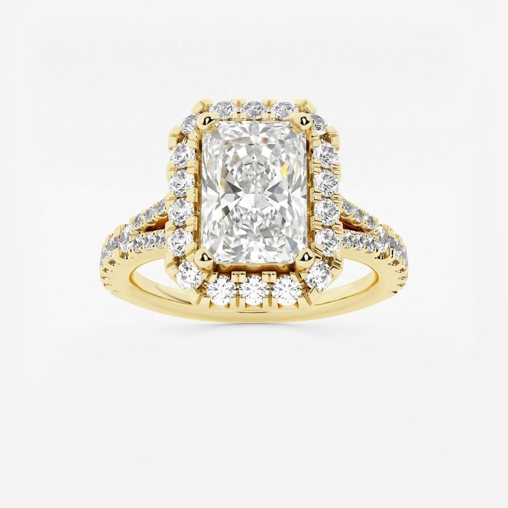 1.5 to 8.5 Carat Radiant Lab Grown Diamond Halo Engagement Ring in 14K Gold