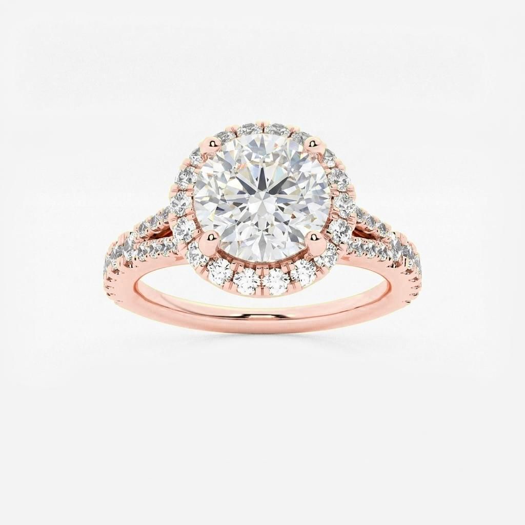 1.5 to 8.5 Carat Round Lab Grown Diamond Halo Engagement Ring in 14K Gold