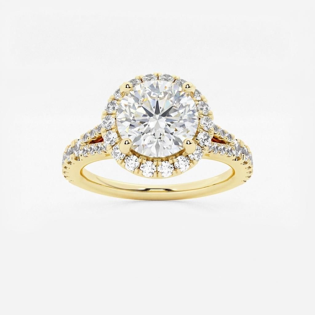 1.5 to 8.5 Carat Round Lab Grown Diamond Halo Engagement Ring in 14K Gold
