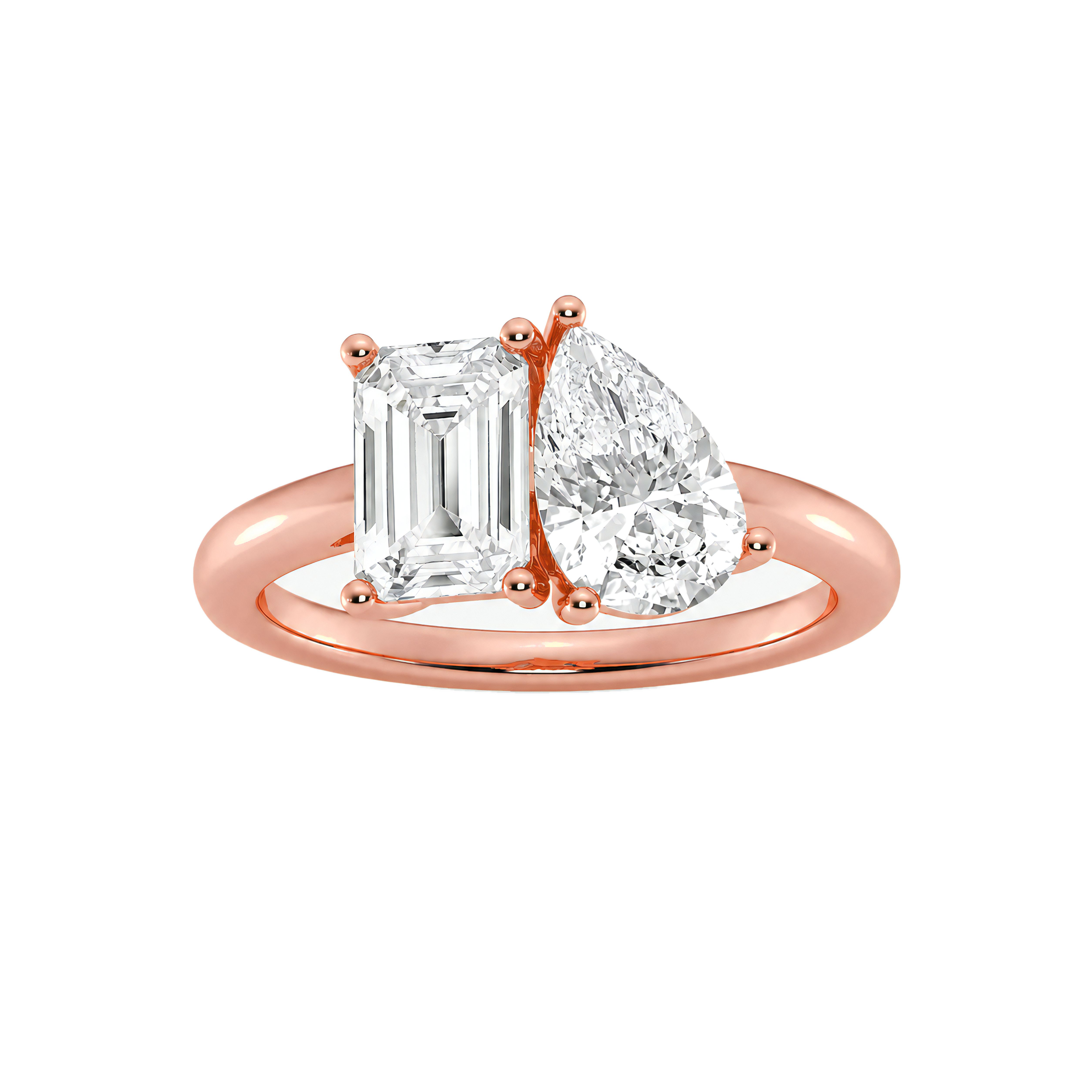 1 to 8 Carat Emerald and Pear Lab Grown Diamond Engagement Ring in 14K Gold