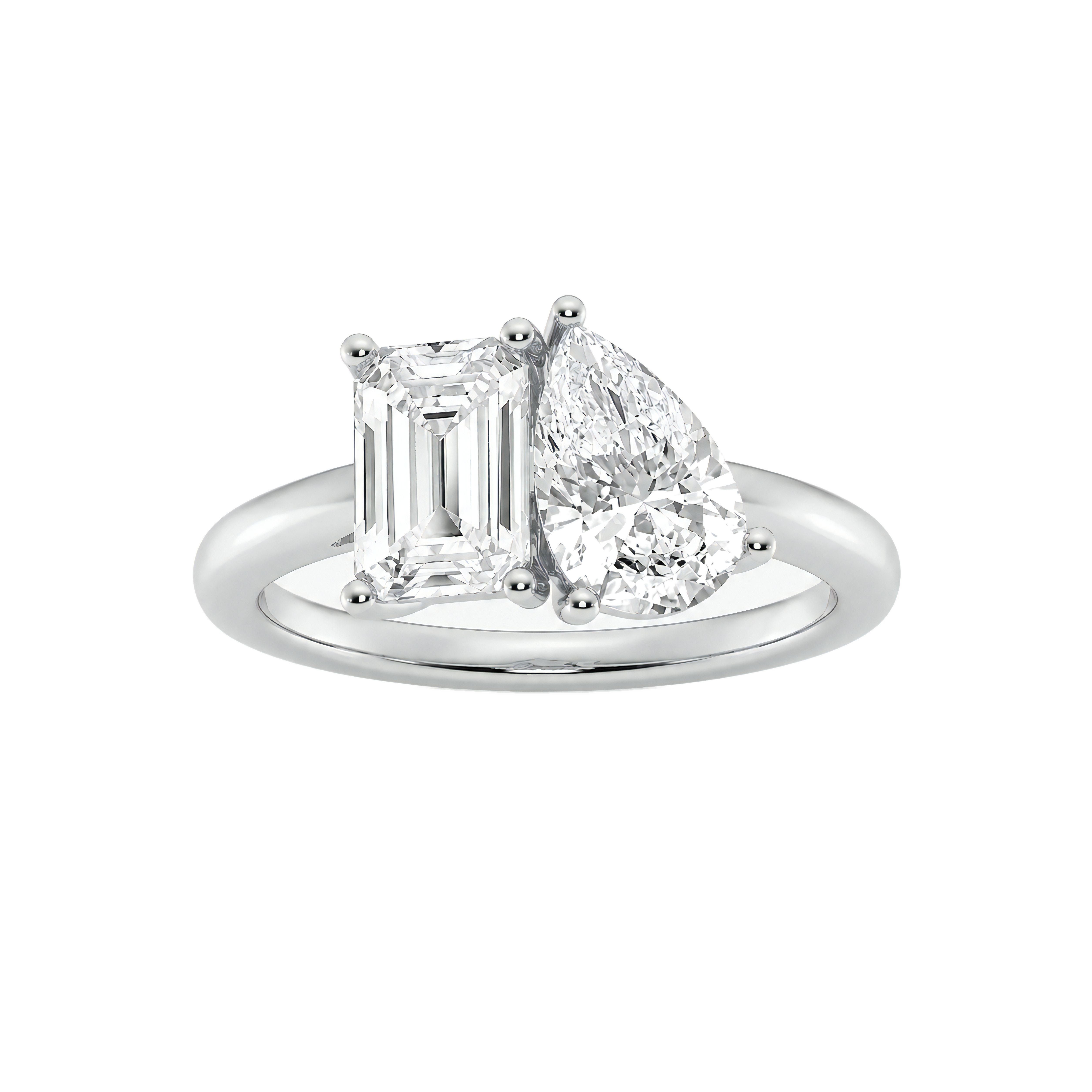 1 to 8 Carat Emerald and Pear Lab Grown Diamond Engagement Ring in 14K Gold
