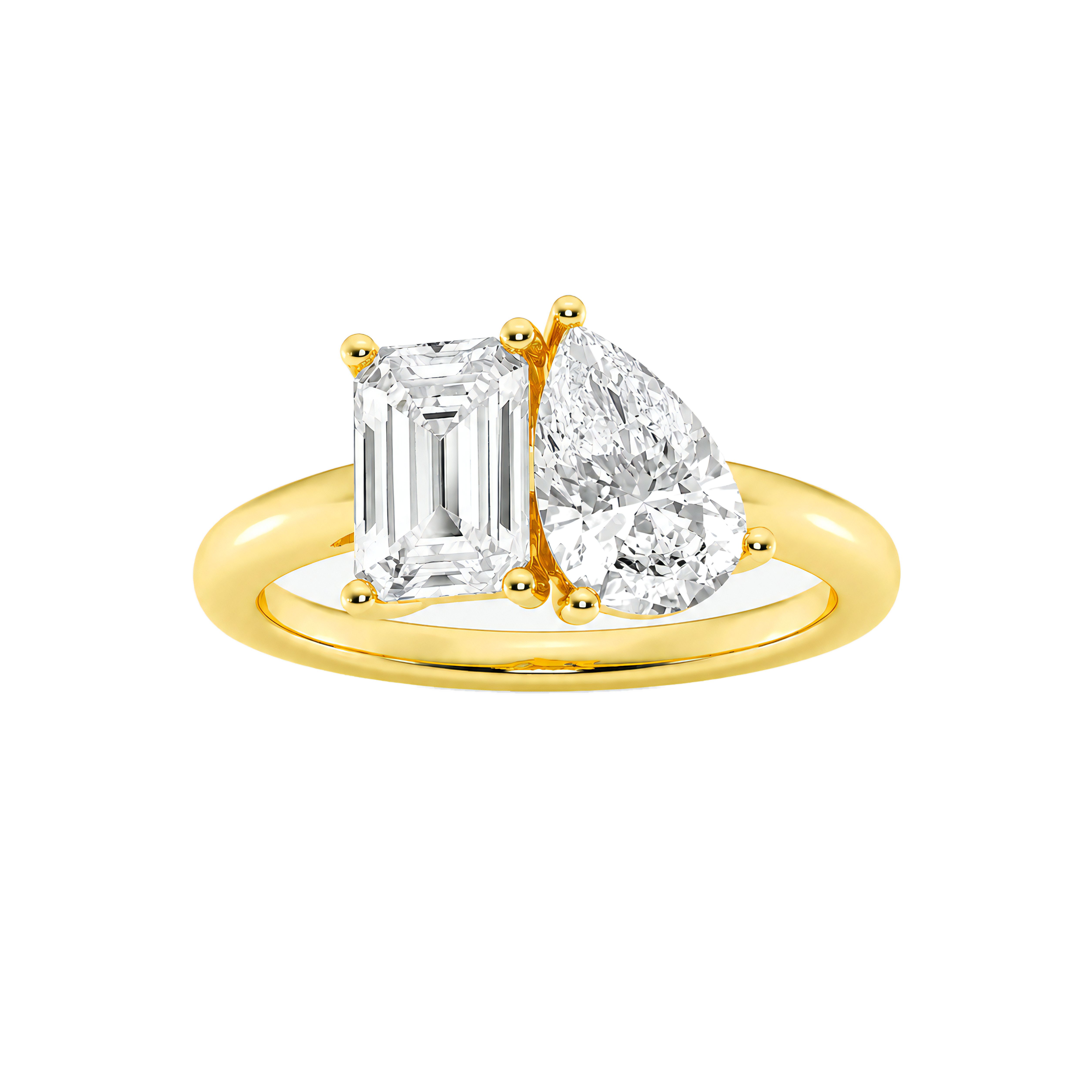 1 to 8 Carat Emerald and Pear Lab Grown Diamond Engagement Ring in 14K Gold