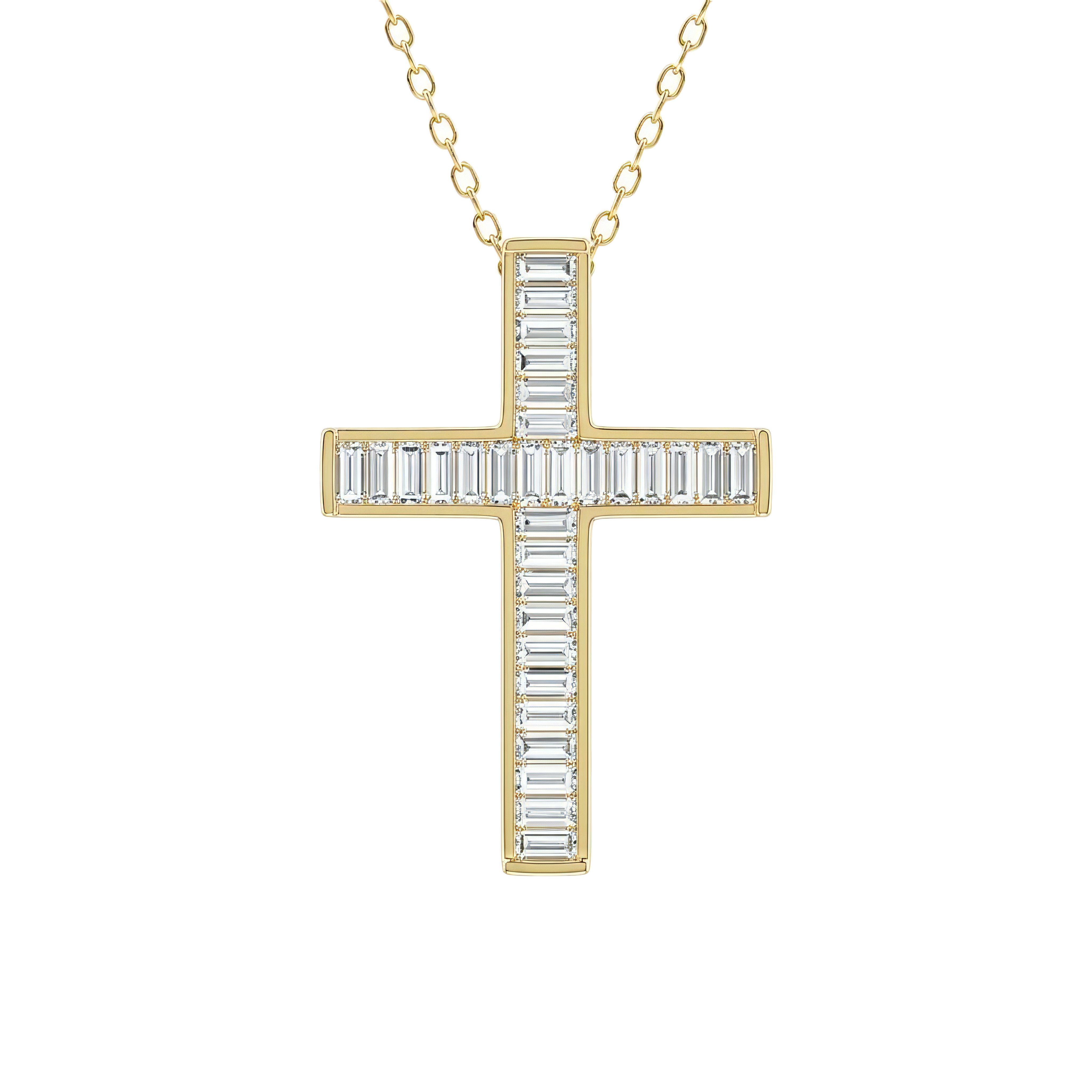 1 to 3 Carat Baguette Lab Grown Diamond Channel-Set Cross Pendant in 14K Gold
