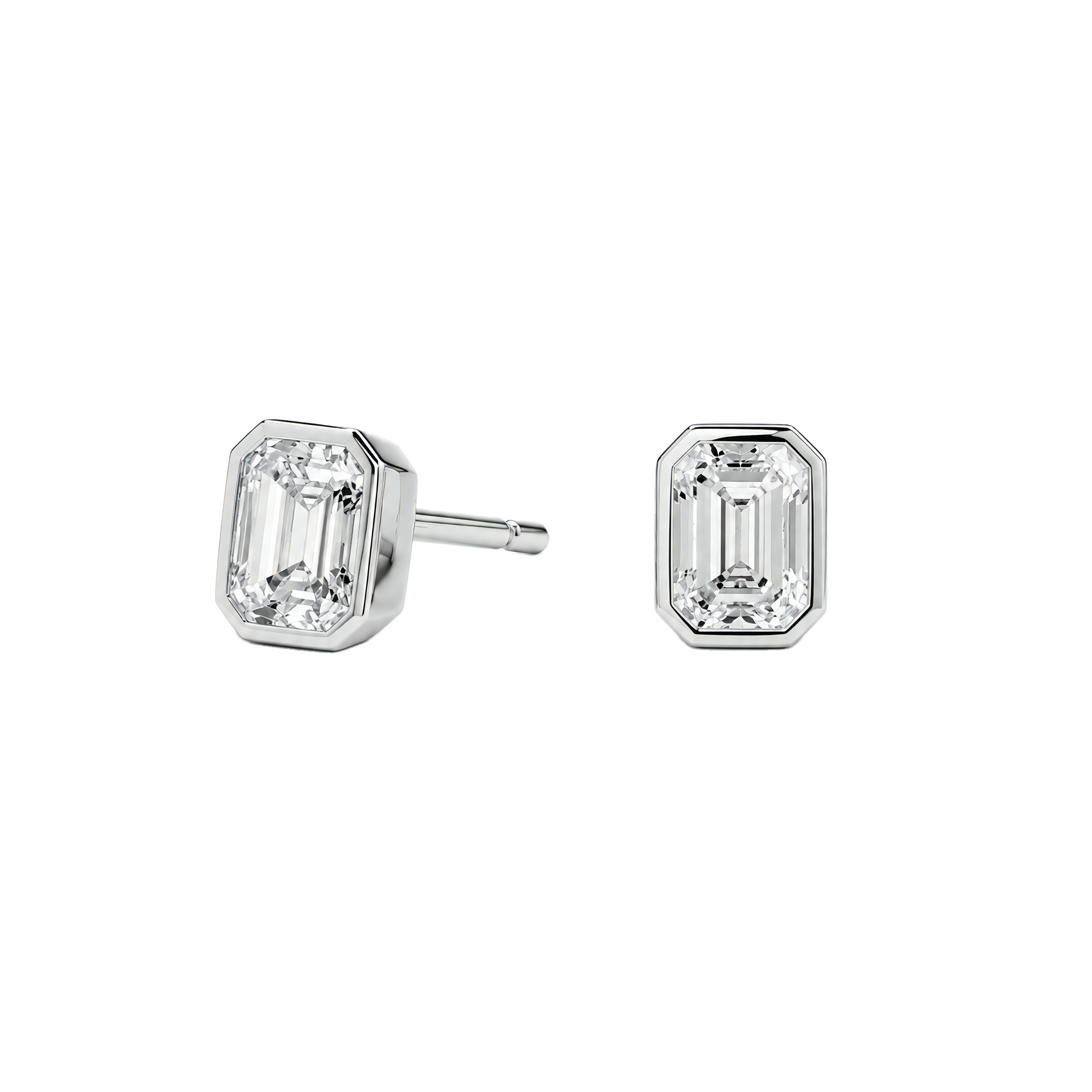 0.5 to 6 Carat Emerald Lab Grown Diamond Bezel-Set Push Back Stud Earrings in 14K Gold