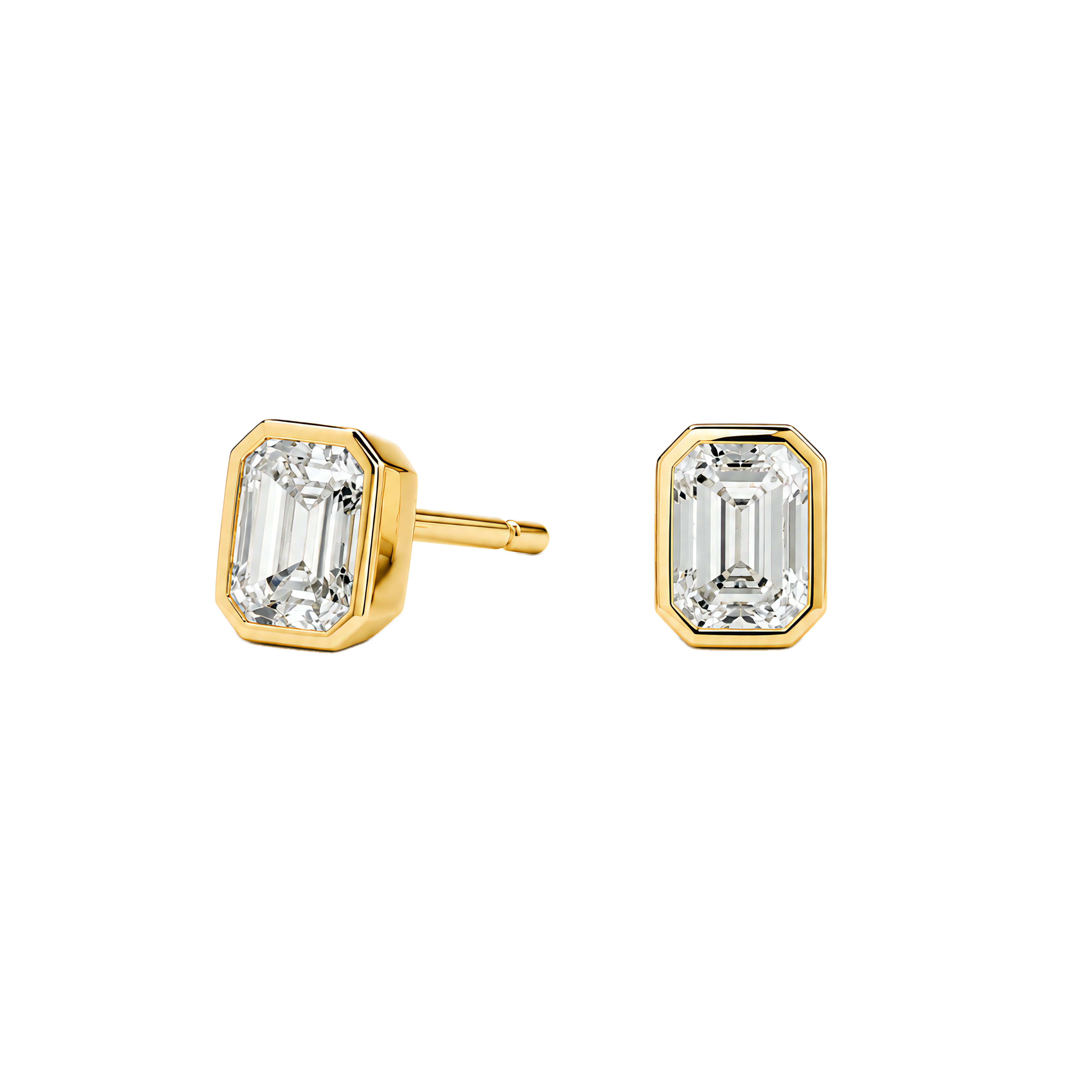 0.5 to 6 Carat Emerald Lab Grown Diamond Bezel-Set Push Back Stud Earrings in 14K Gold