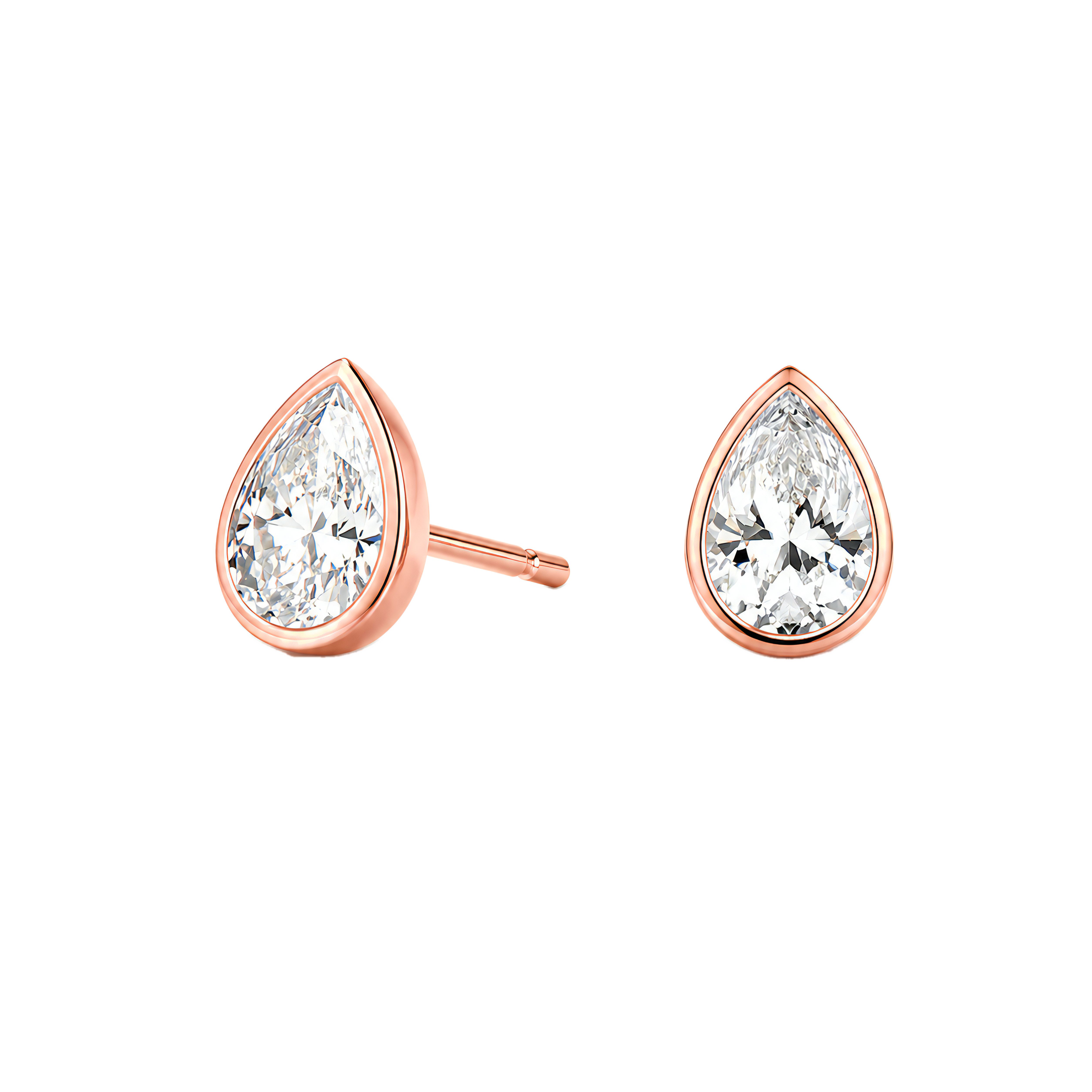 0.5 to 6 Carat Pear Lab Grown Diamond Bezel-Set Push Back Stud Earrings in 14K Gold