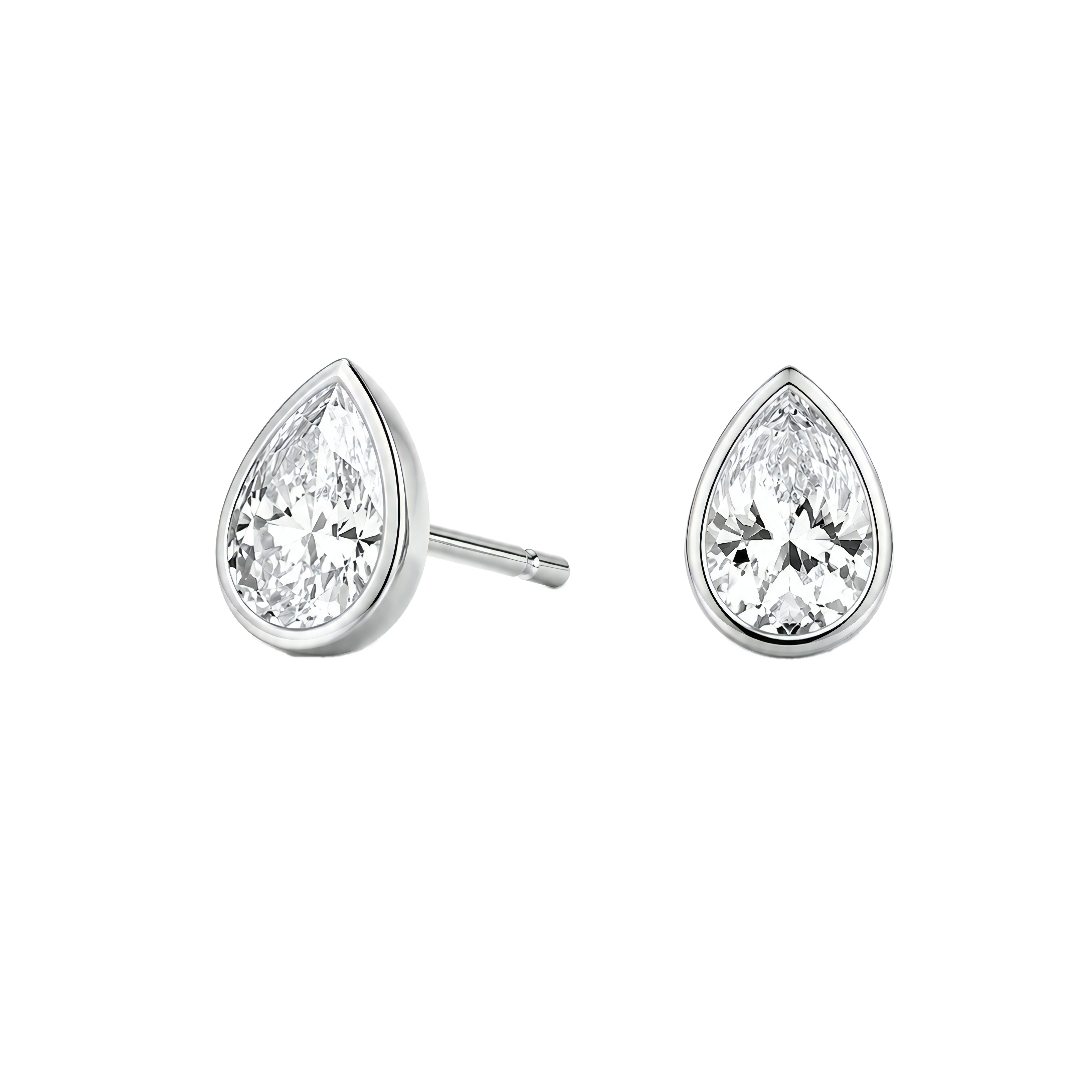 0.5 to 6 Carat Pear Lab Grown Diamond Bezel-Set Push Back Stud Earrings in 14K Gold