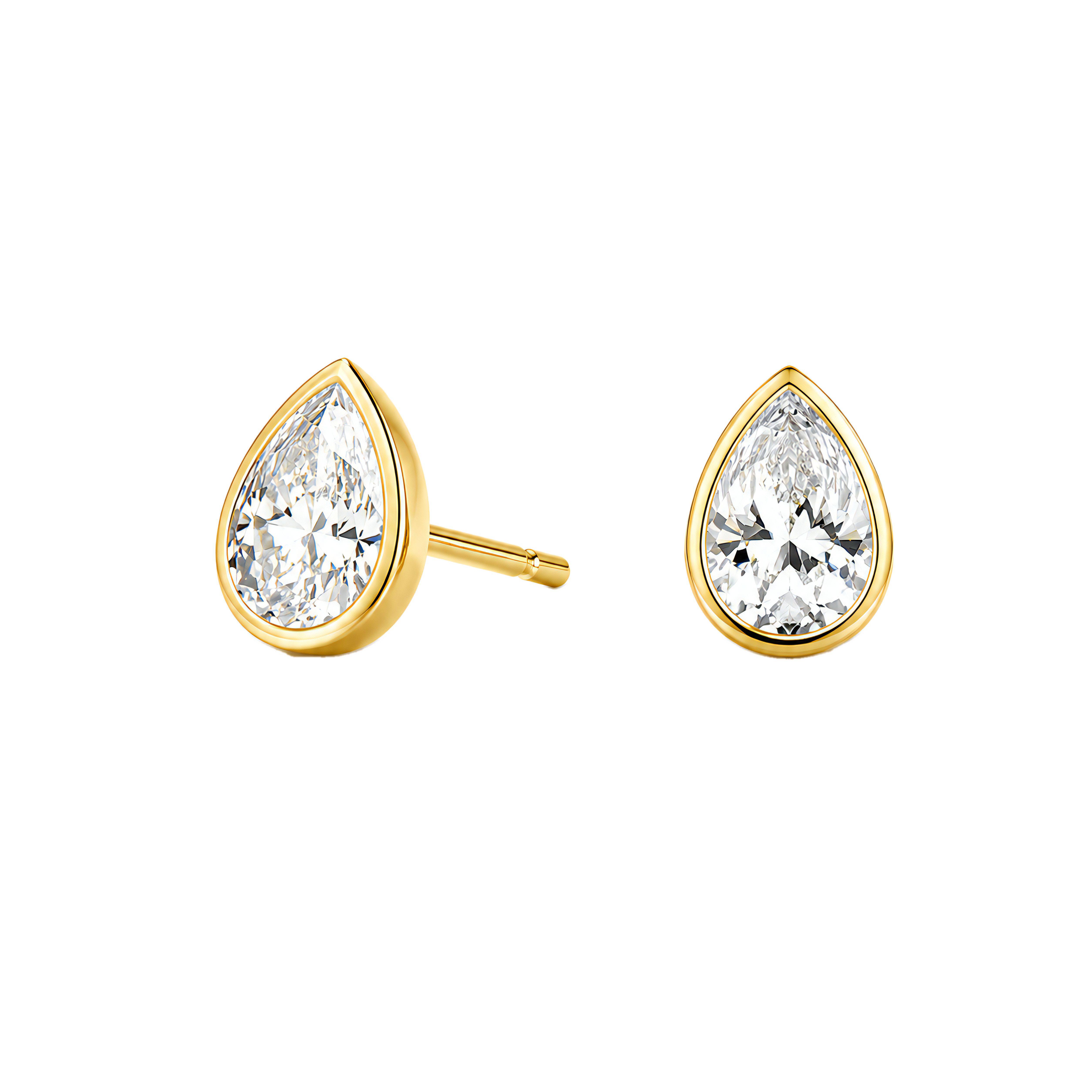 0.5 to 6 Carat Pear Lab Grown Diamond Bezel-Set Push Back Stud Earrings in 14K Gold