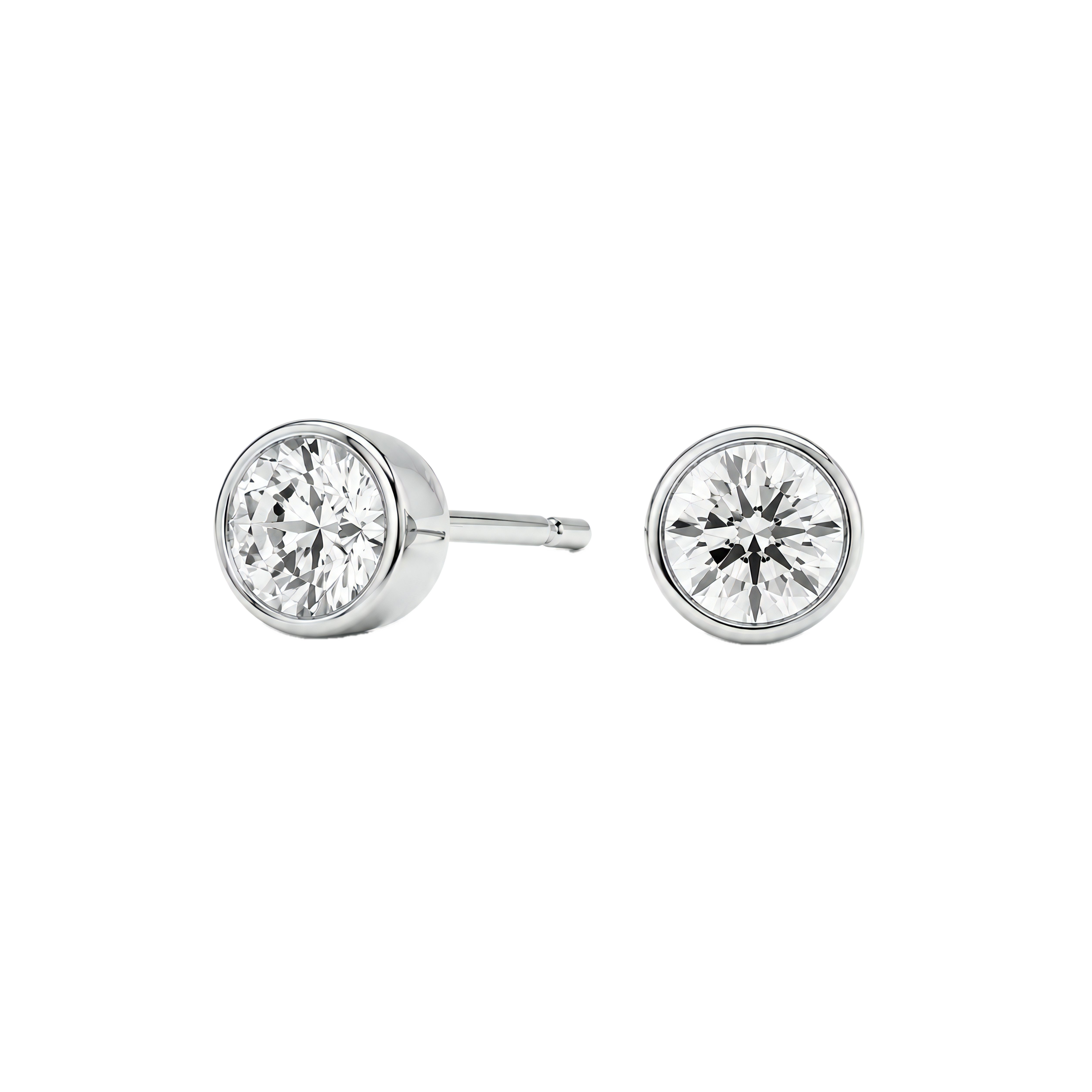 0.5 to 6 Carat Round Lab Grown Diamond Bezel-Set Push Back Stud Earrings in 14K Gold