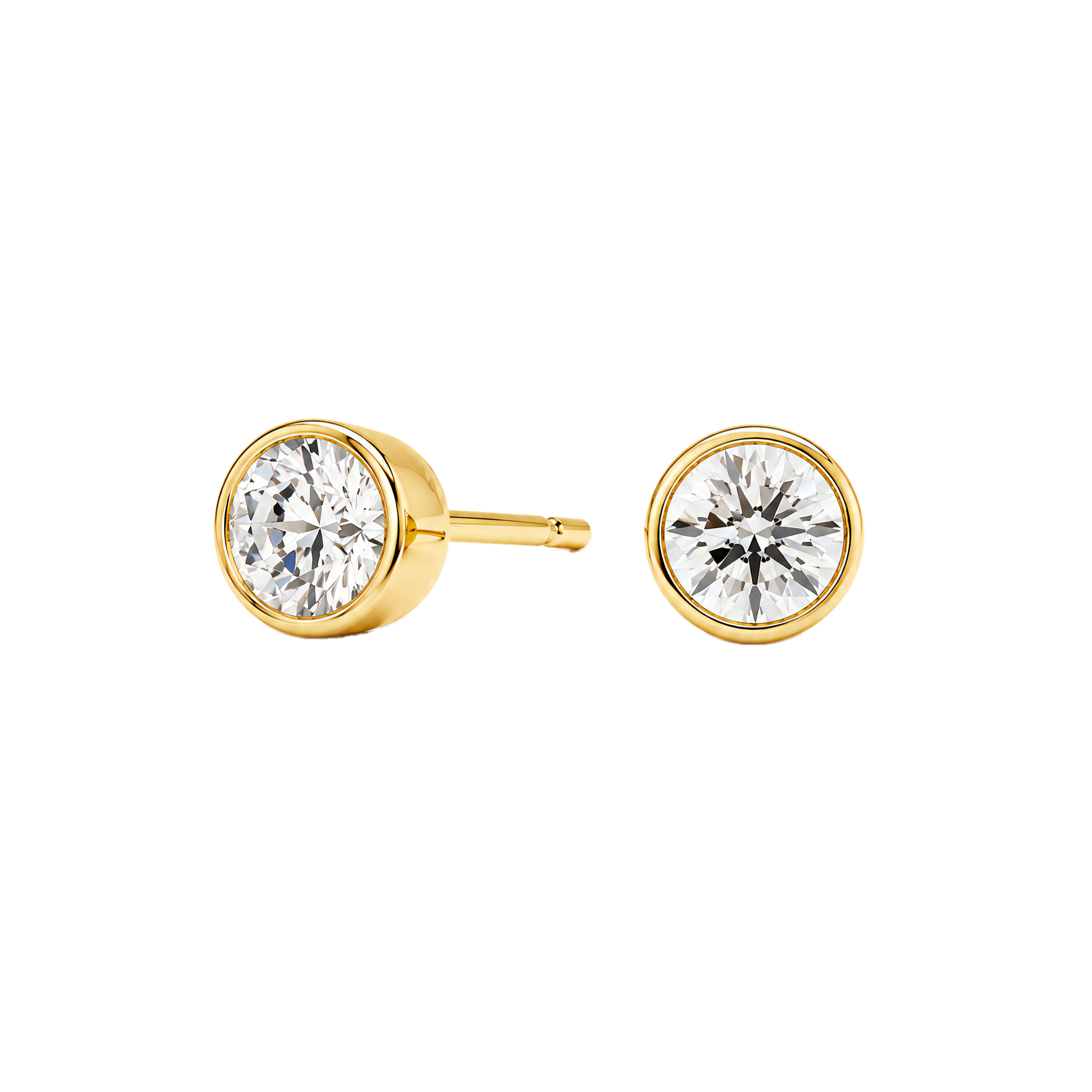 0.5 to 6 Carat Round Lab Grown Diamond Bezel-Set Push Back Stud Earrings in 14K Gold