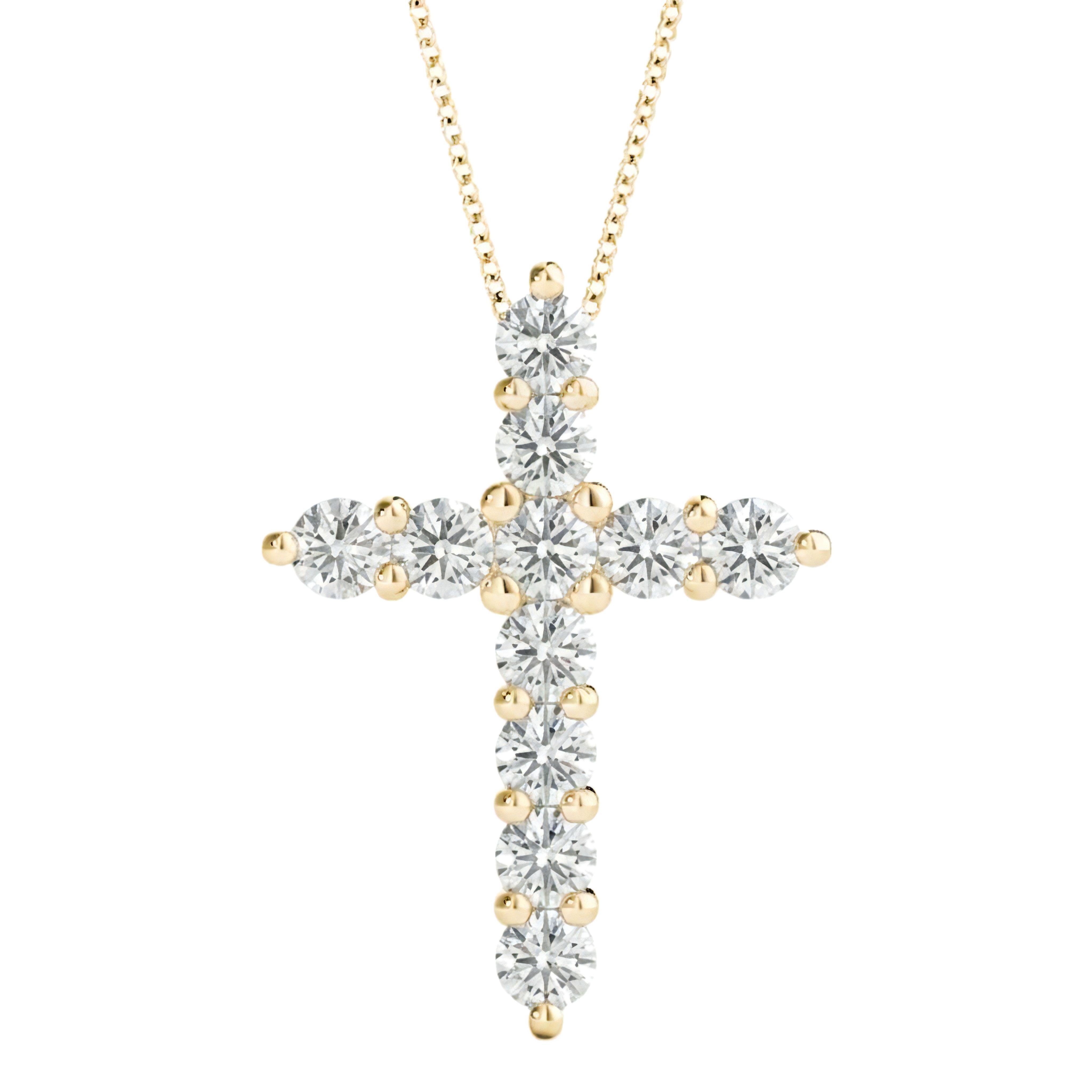 1 to 3 Carat Round Lab Grown Diamond Cross Pendant in 14K Gold