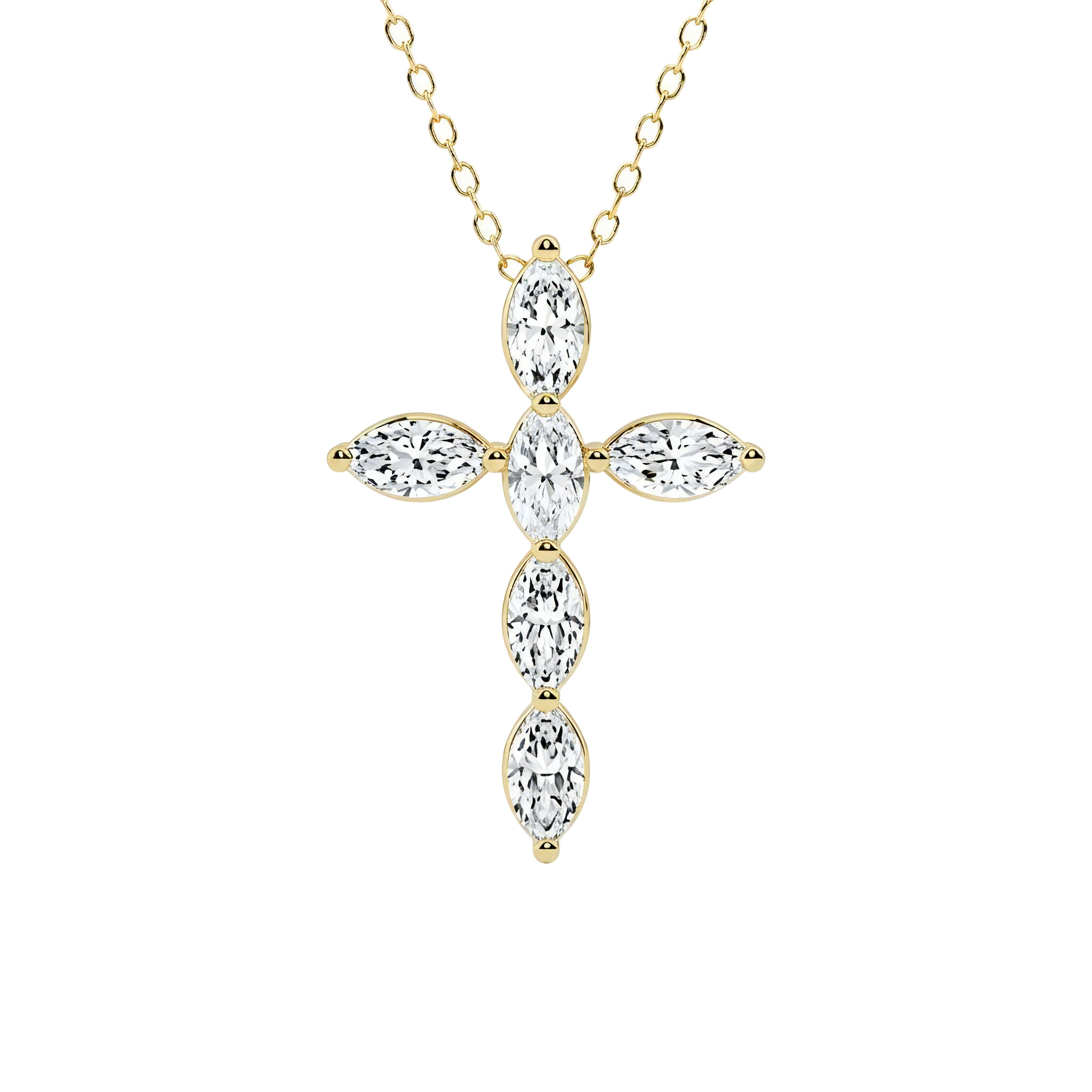 1 to 3 Carat Marquise Lab Grown Diamond Cross Pendant in 14K Gold