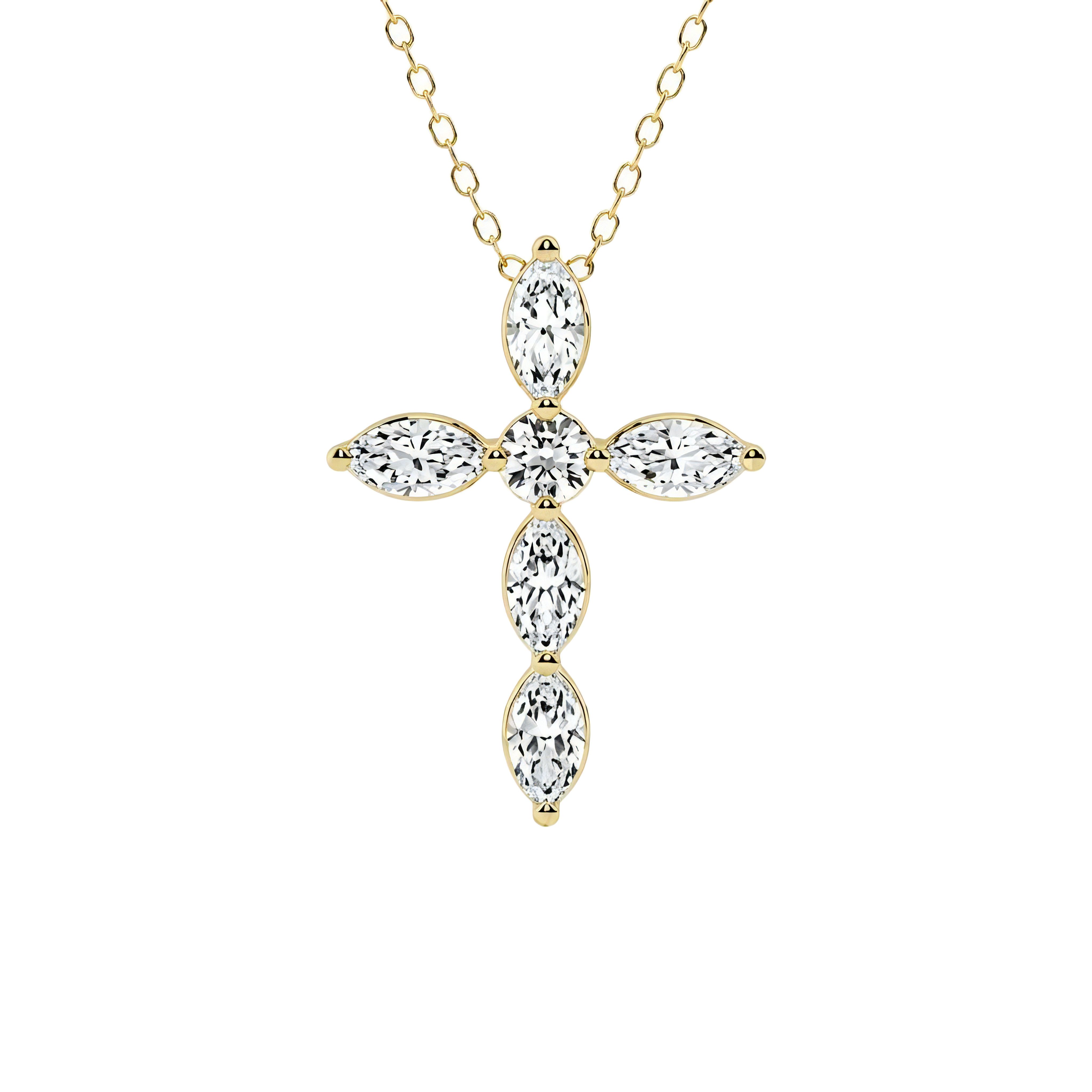 1 to 3 Carat Marquise and Round Lab Grown Diamond Cross Pendant in 14K Gold