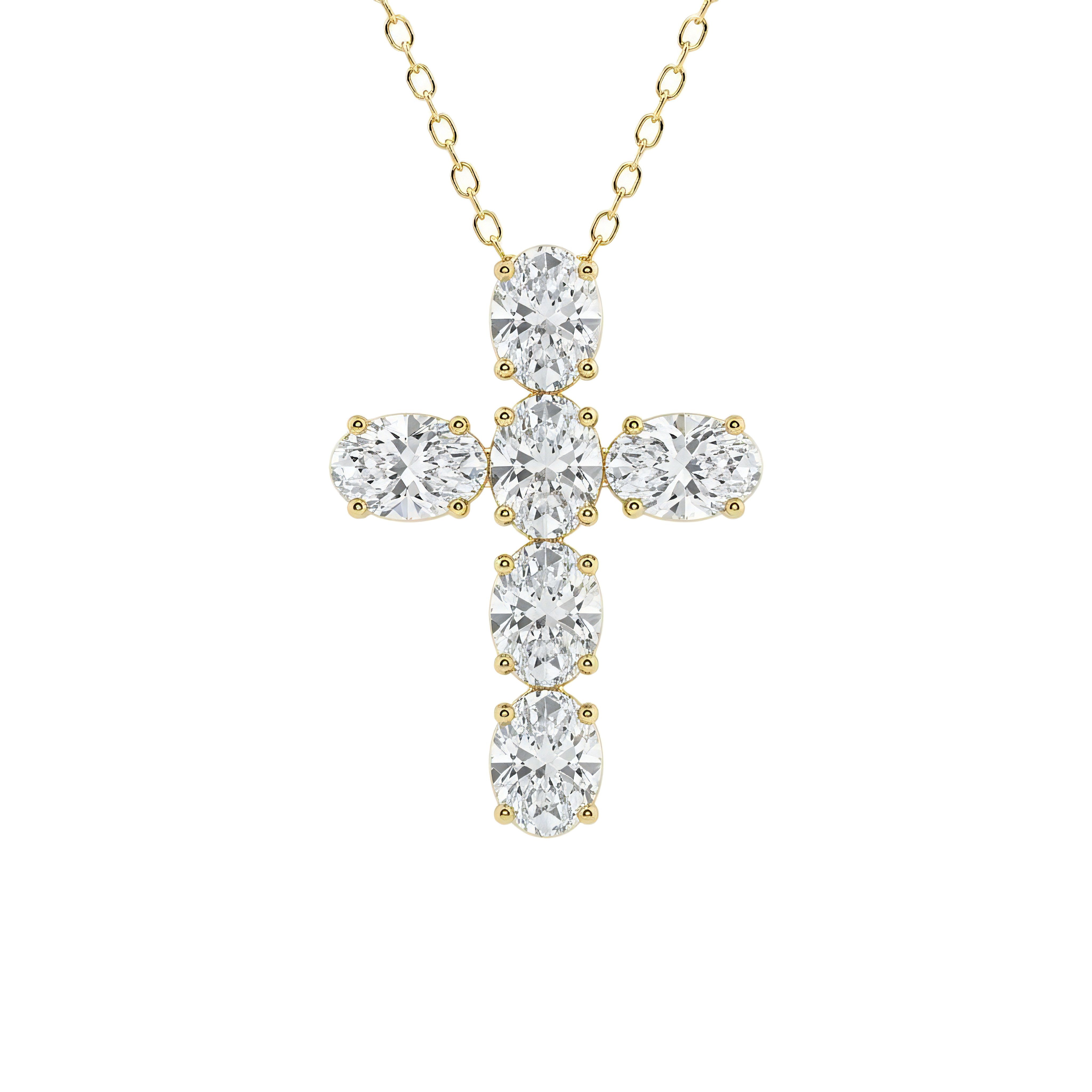 1 to 3 Carat Oval Lab Grown Diamond Cross Pendant in 14K Gold