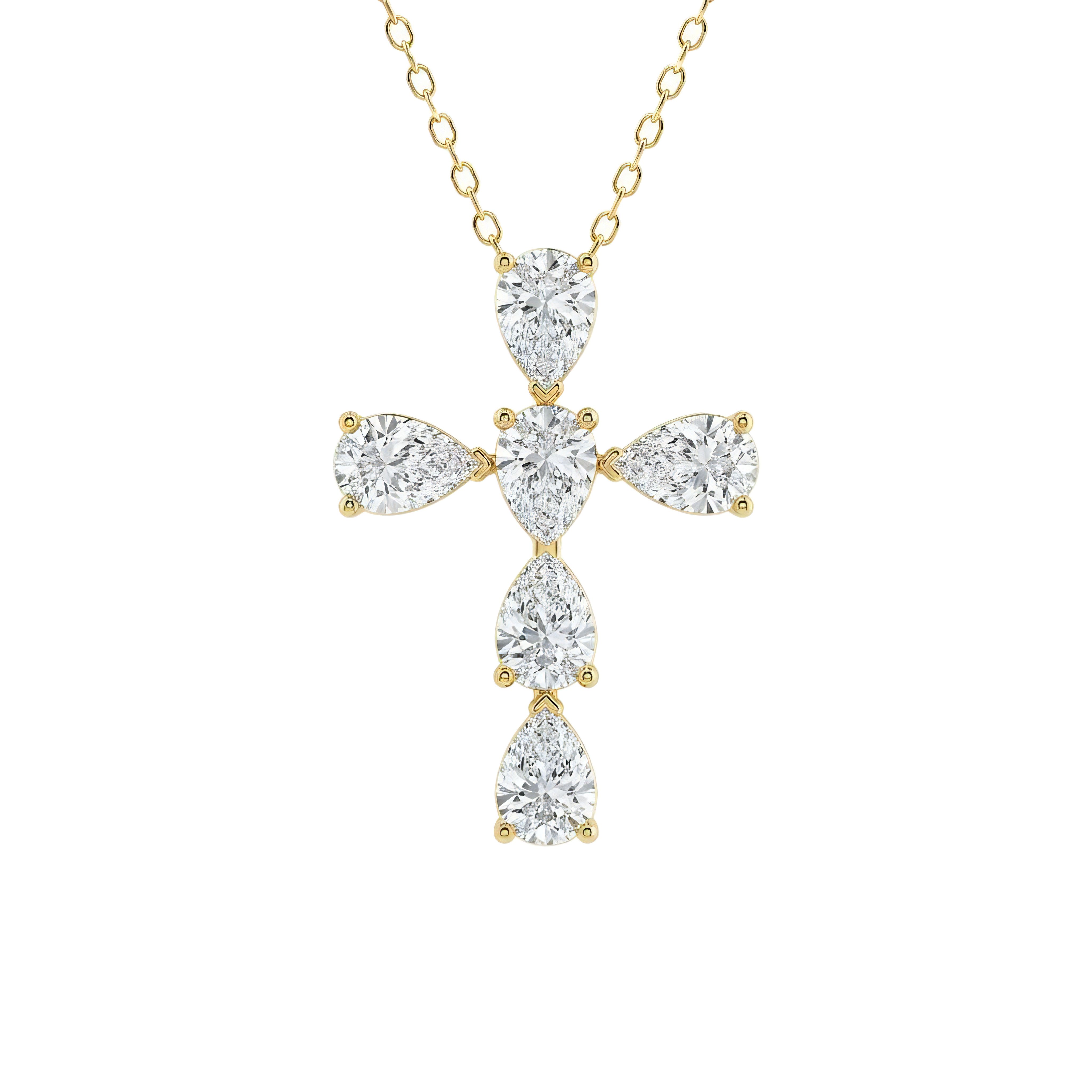 1 to 3 Carat Pear Lab Grown Diamond Cross Pendant in 14K Gold