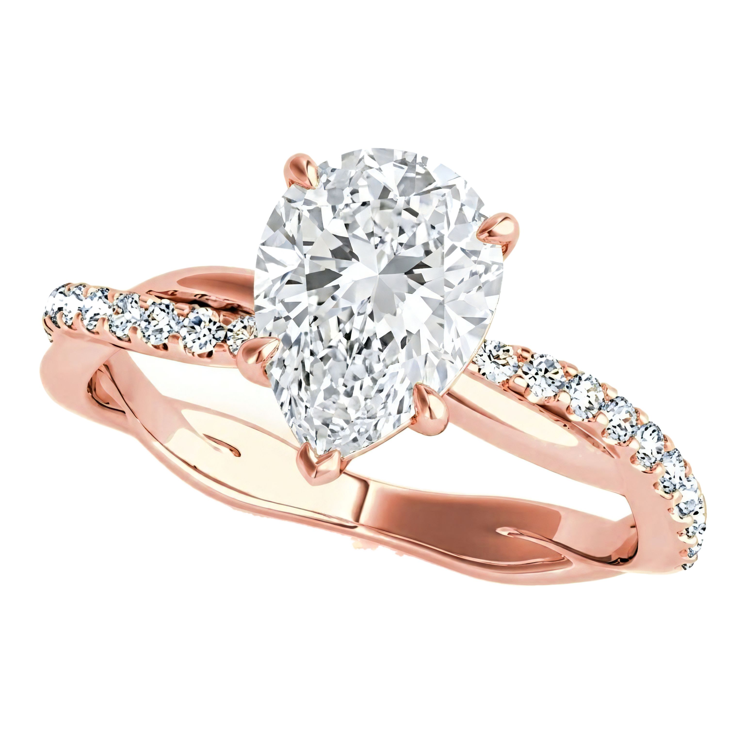 1.5 to 5.5 Carat Pear Lab Grown Diamond Engagement Ring in 14K Gold