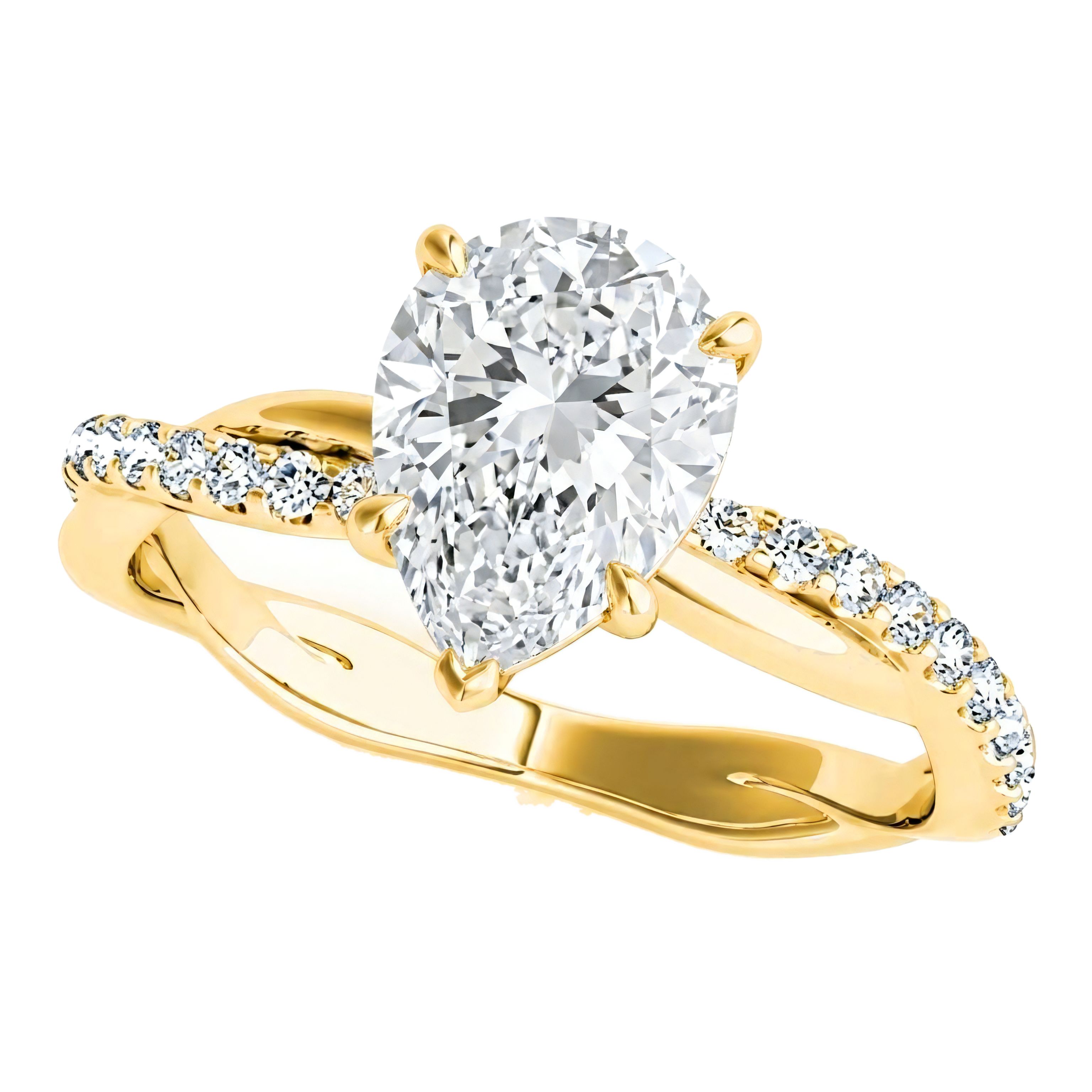 1.5 to 5.5 Carat Pear Lab Grown Diamond Engagement Ring in 14K Gold