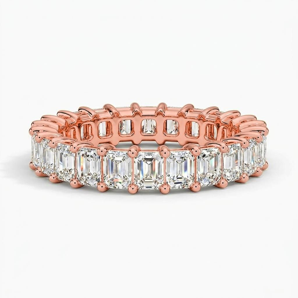 1 to 6 Carat Emerald Lab Grown Diamond Eternity Ring in 14K Gold