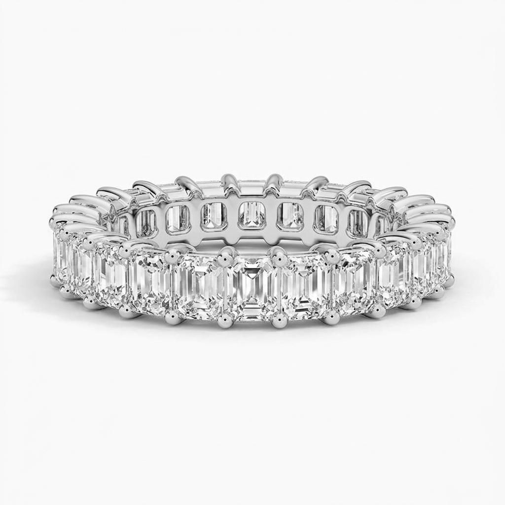 1 to 6 Carat Emerald Lab Grown Diamond Eternity Ring in 14K Gold