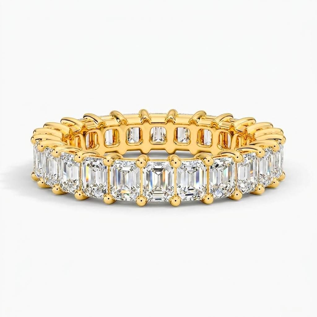 1 to 6 Carat Emerald Lab Grown Diamond Eternity Ring in 14K Gold