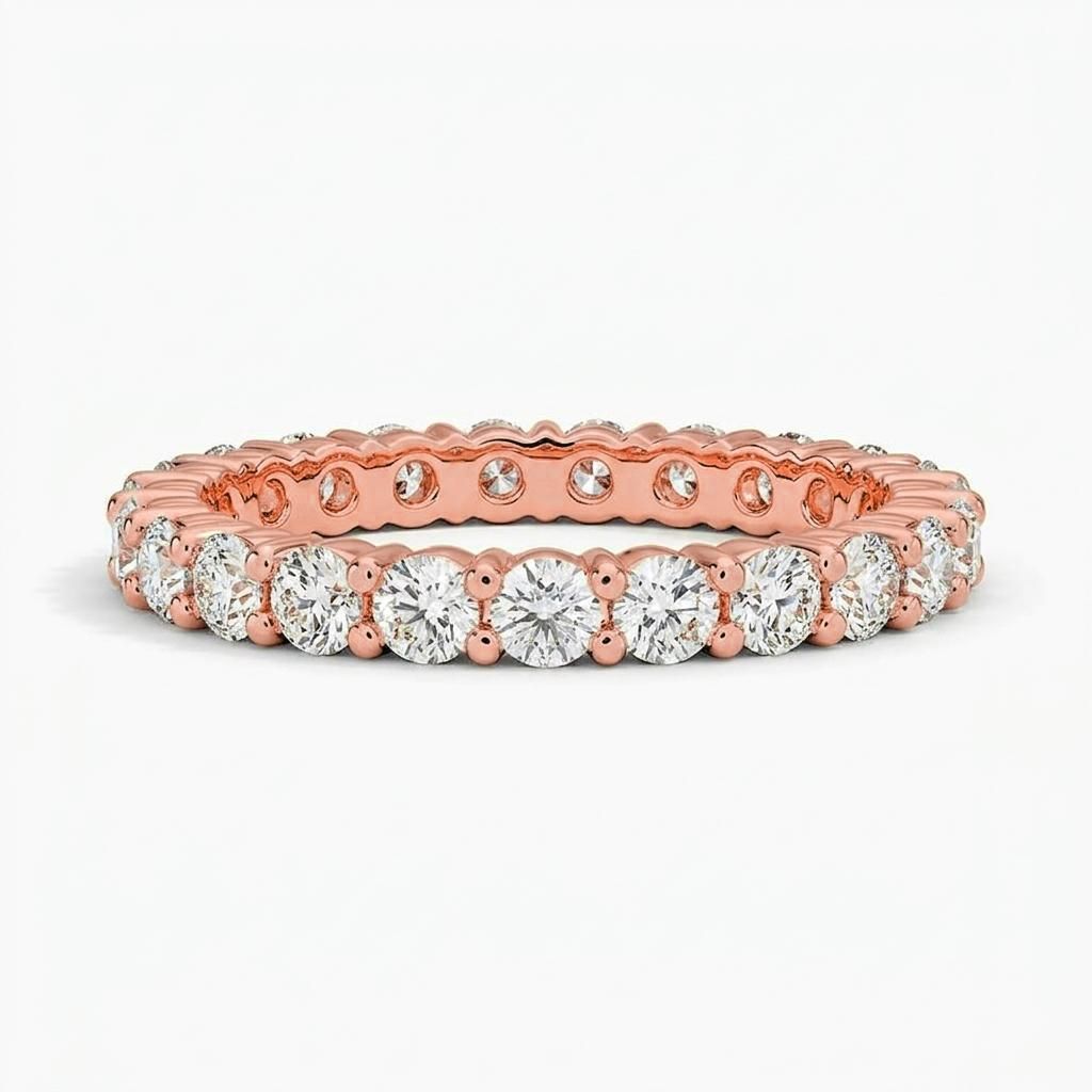 1 to 8 Carat Round Lab Grown Diamond Eternity Ring in 14K Gold