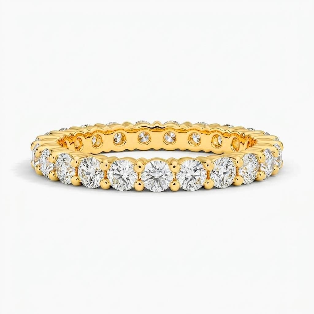 1 to 8 Carat Round Lab Grown Diamond Eternity Ring in 14K Gold