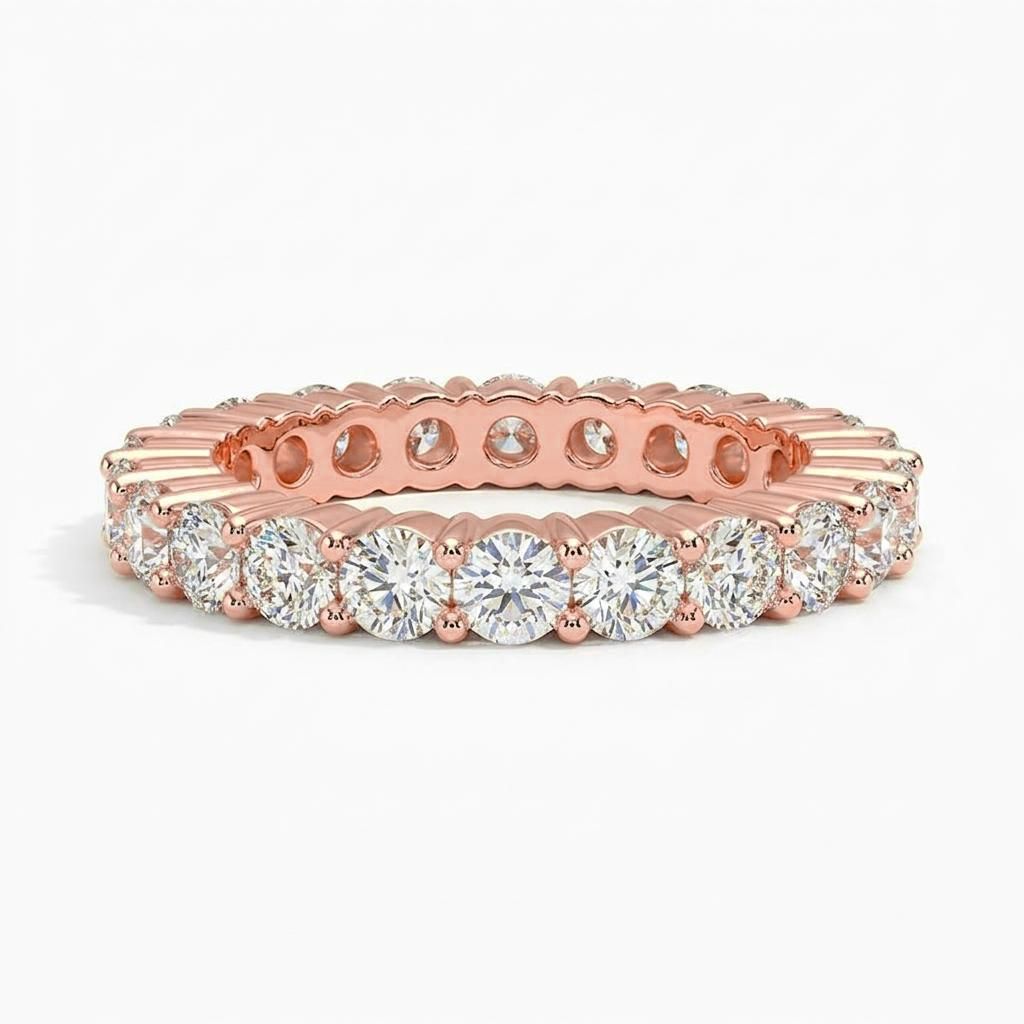 1 to 8 Carat Round Lab Grown Diamond Eternity Ring in 14K Gold