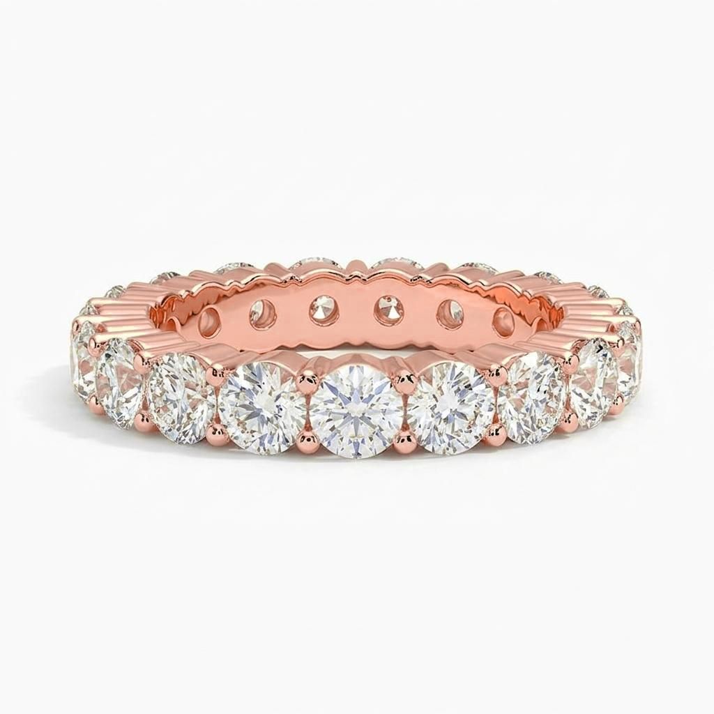 1 to 8 Carat Round Lab Grown Diamond Eternity Ring in 14K Gold