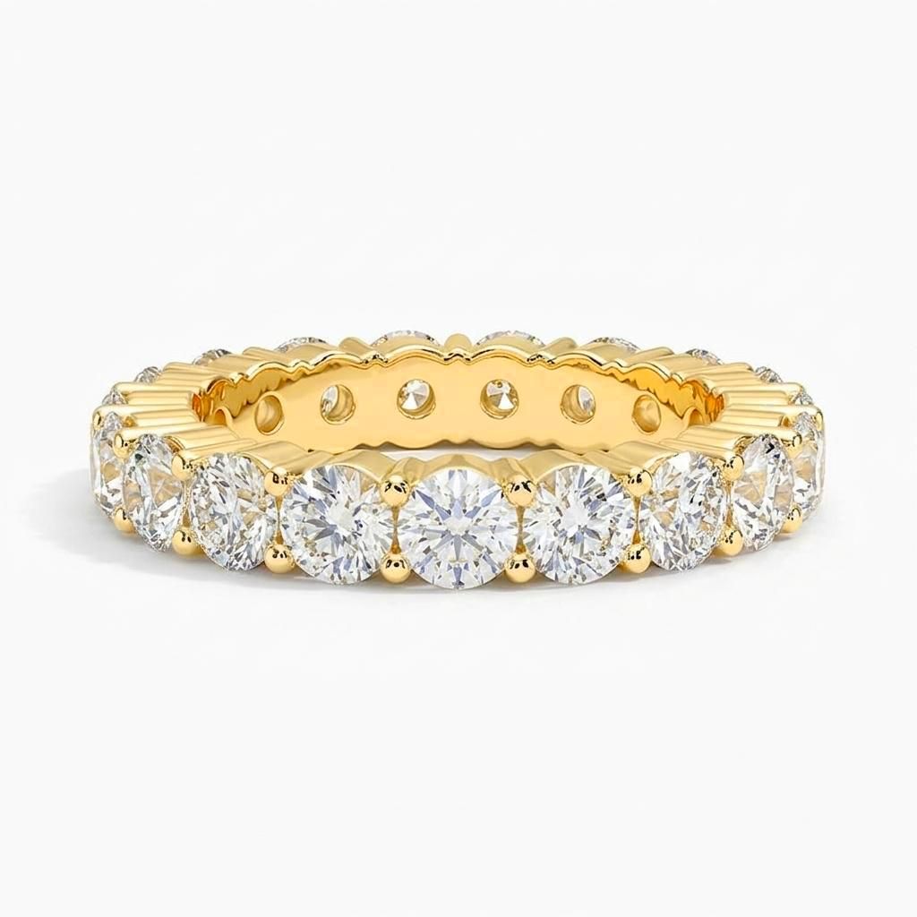 1 to 8 Carat Round Lab Grown Diamond Eternity Ring in 14K Gold