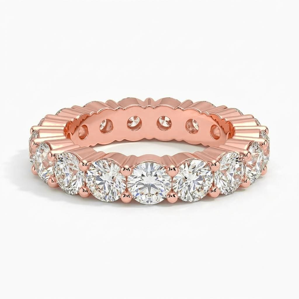 1 to 8 Carat Round Lab Grown Diamond Eternity Ring in 14K Gold