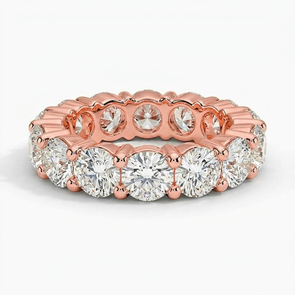 1 to 8 Carat Round Lab Grown Diamond Eternity Ring in 14K Gold