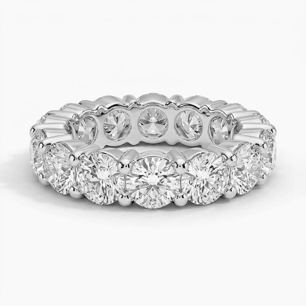 1 to 8 Carat Round Lab Grown Diamond Eternity Ring in 14K Gold